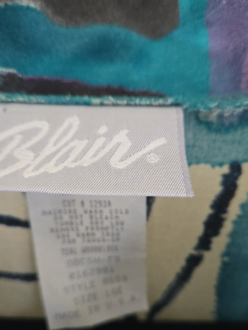 Blair ( Vintage )  In EUC    Teal, Purple & Cream Patterned Button-Front Blouse - Picture 3 of 9